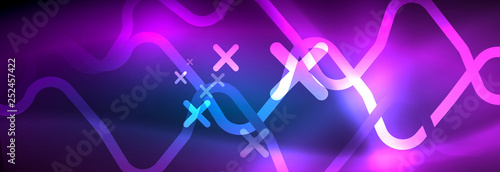 Neon glowing techno lines, hi-tech futuristic abstract background template with square shapes