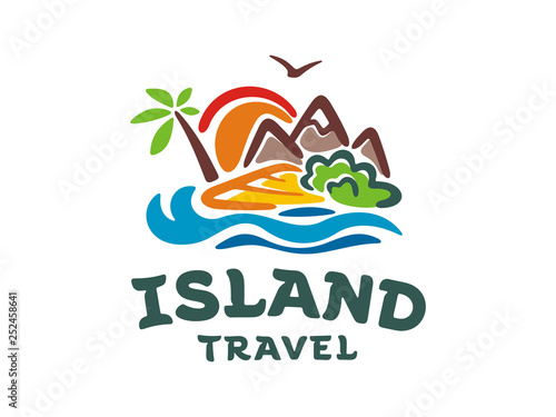 Template vector logo of the island. Illustration of travel around the island.