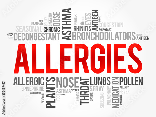 Allergies word cloud collage, health concept background