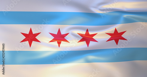 Chicago flag in the wind . 3d illustration
