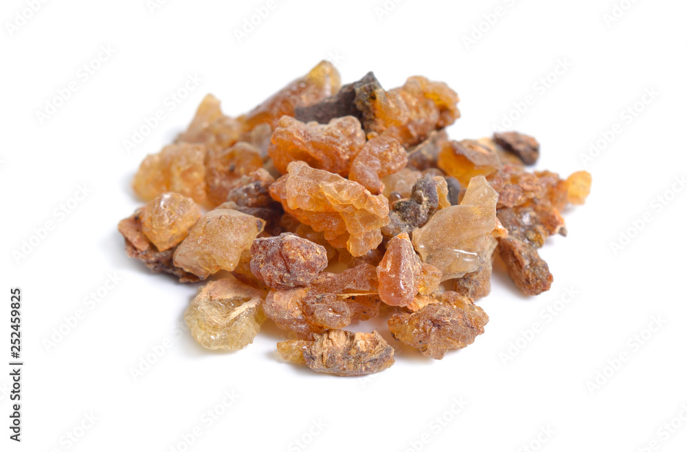 Myrrh gum resin isolated on white background Myrrh gum resin isolated on white background