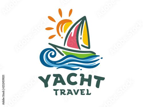Vector yacht logo template. Illustration of a yacht trip.