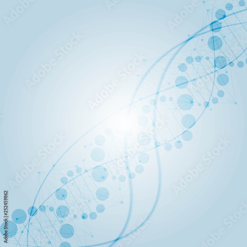 Structure molecule and communication. Dna, atom, neurons. Scientific concept for your design. Connected lines with dots. Medical, technology, chemistry, science background. Vector illustration.