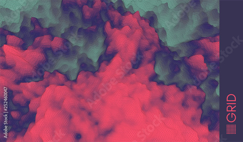 Fire and smoke. Mosaic. 3d perspective grid background texture. Abstract vector illustration.