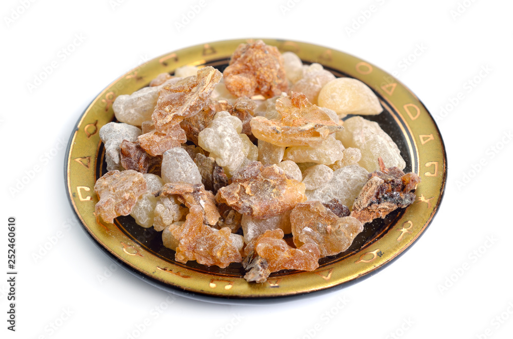 Myrrh with frankincense resin isolated on white background Myrrh with frankincense resin isolated on white background