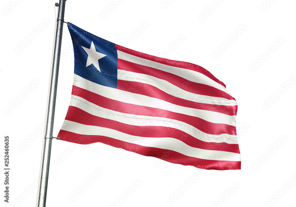 Obraz premium Liberia flag waving isolated white background 3D illustration