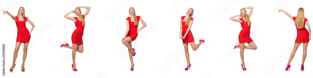 Beautiful woman in red dress isolated on white Beautiful woman in red dress isolated on white