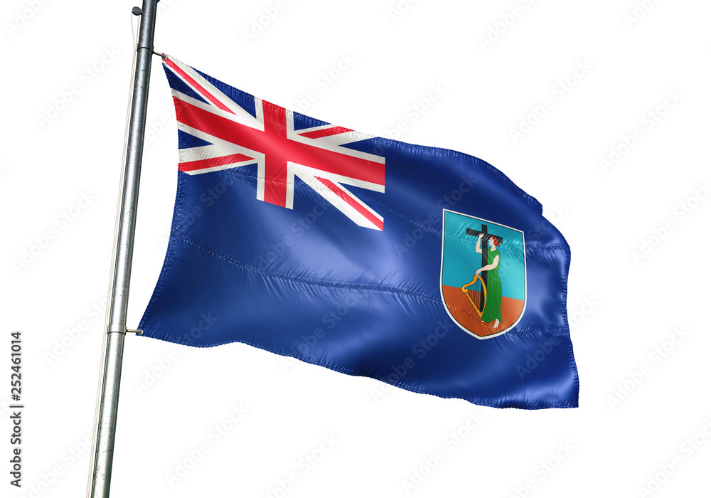 Fototapeta premium Montserrat flag waving isolated white background 3D illustration