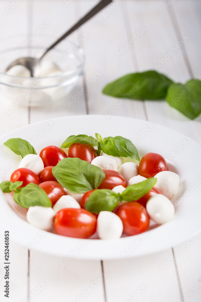 Dish with fresh caprese salad isolated on white Dish with fresh caprese salad isolated on white