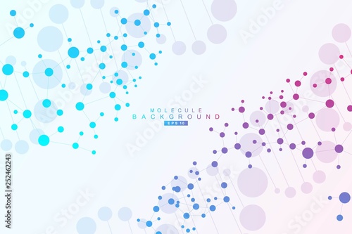 Structure molecule and communication. Dna, atom, neurons. Scientific concept for your design. Connected lines with dots. Medical, technology, chemistry, science background. Vector illustration.