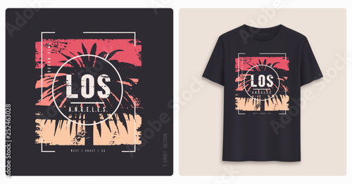 Los Angeles. Graphic tee shirt design, grunge styled print.