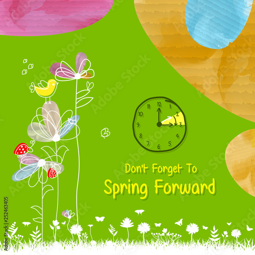 Spring Forward Banner. Daylight Saving Time Reminder - Spring Time Change.