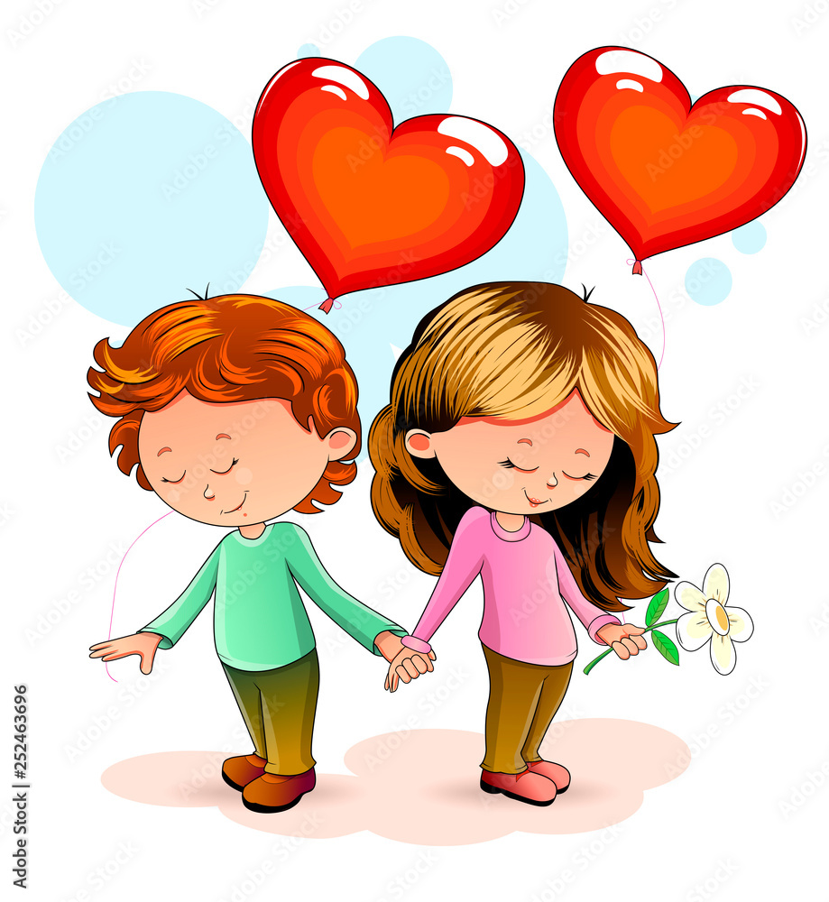 Boy And Girl In Love Girl And Boy Standing Together And Holding Hands Boy And Girl With Heart Shaped Balloons Stock Vector Adobe Stock Boy And Girl In Love Girl And Boy Standing Together And Holding Hands Boy And Girl With Heart Shaped Balloons Stock Vector Adobe Stock
