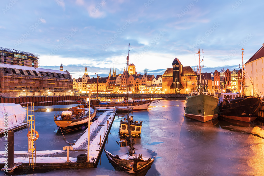 Fototapeta premium Ships in the Motlawa harbour in Gdansk, Poland
