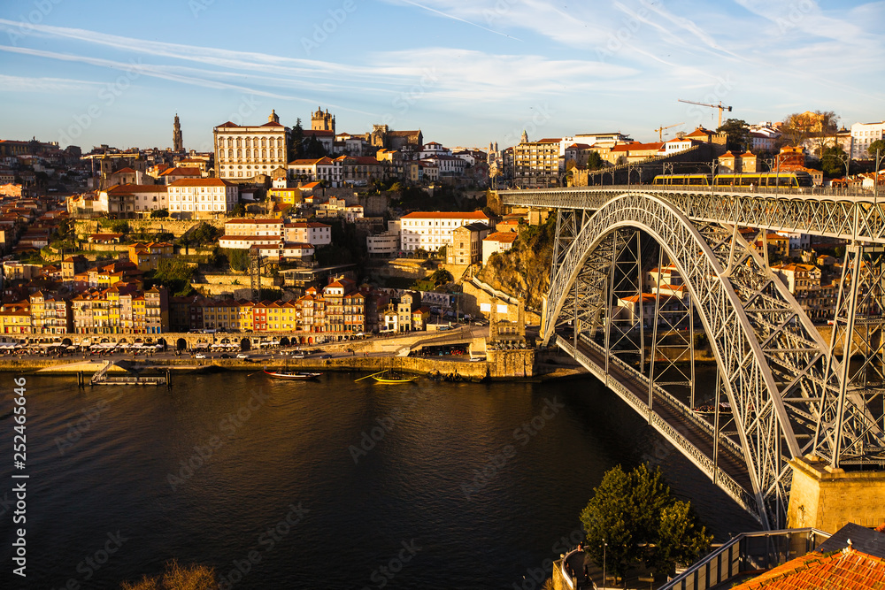 Ribeira, Don Luis Iron bridge and Douro river, Porto - Portugal.