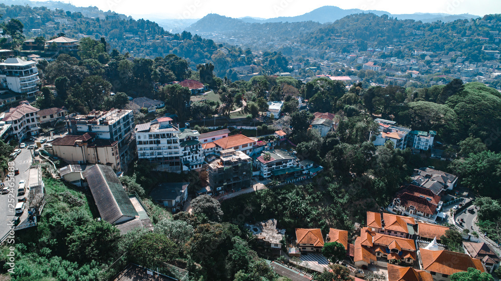 view on the local houses on the hill in Kandy, Sri lanka