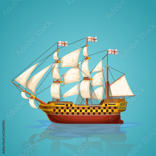 old ship on blue