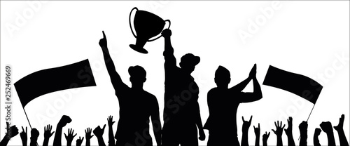 Cheering fans and champion