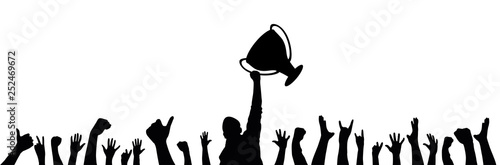 Cheering fans with the Cup winner