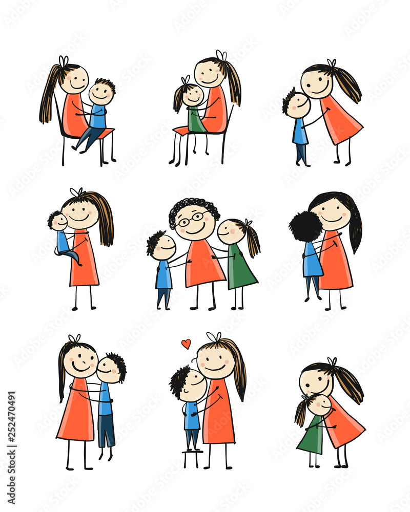 Mothers and children, sketch for your design Mothers and children, sketch for your design