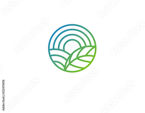 Linear round logo sun and field