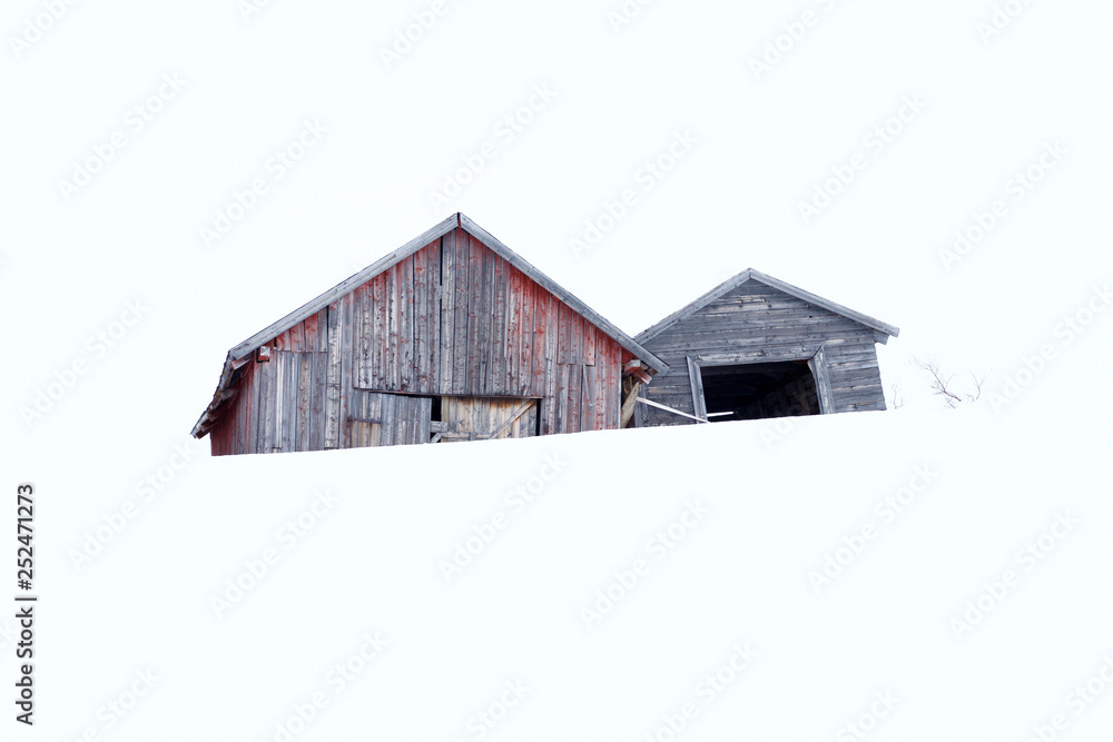 Old boathouses in wintertime, Ustaoset in Norway Old boathouses in wintertime, Ustaoset in Norway