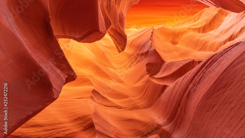 Scenic Antelope Canyon with red rock background, Arizona USA