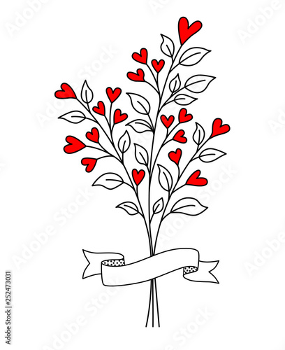 Romantic bouquet of decorative flowers with ribbon for wedding, mother's day or valentine's day
