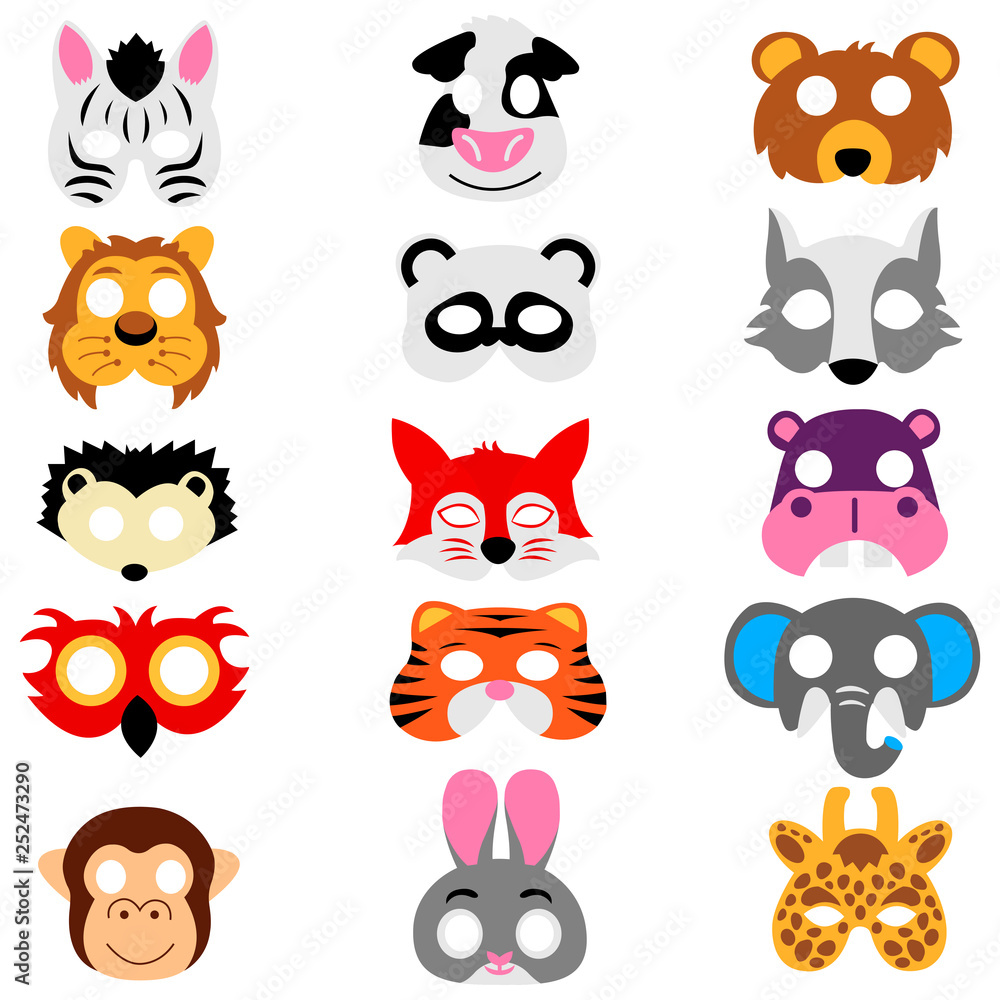 Set of animals masks isolated on white background. Vector illustration