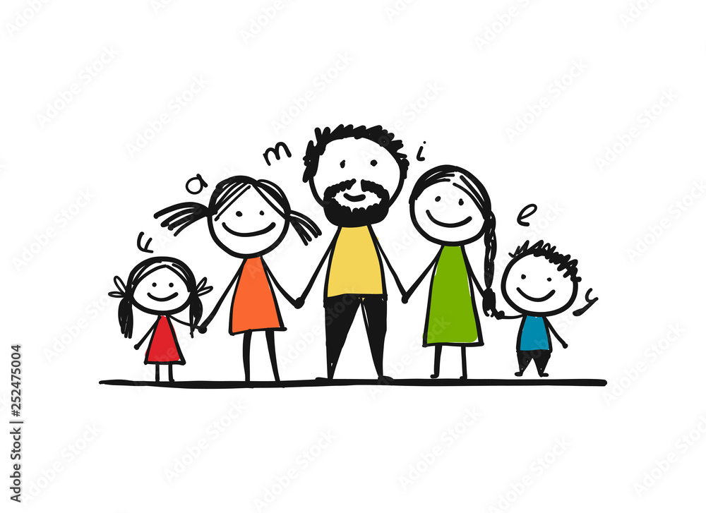 Happy family together, sketch for your design Happy family together, sketch for your design