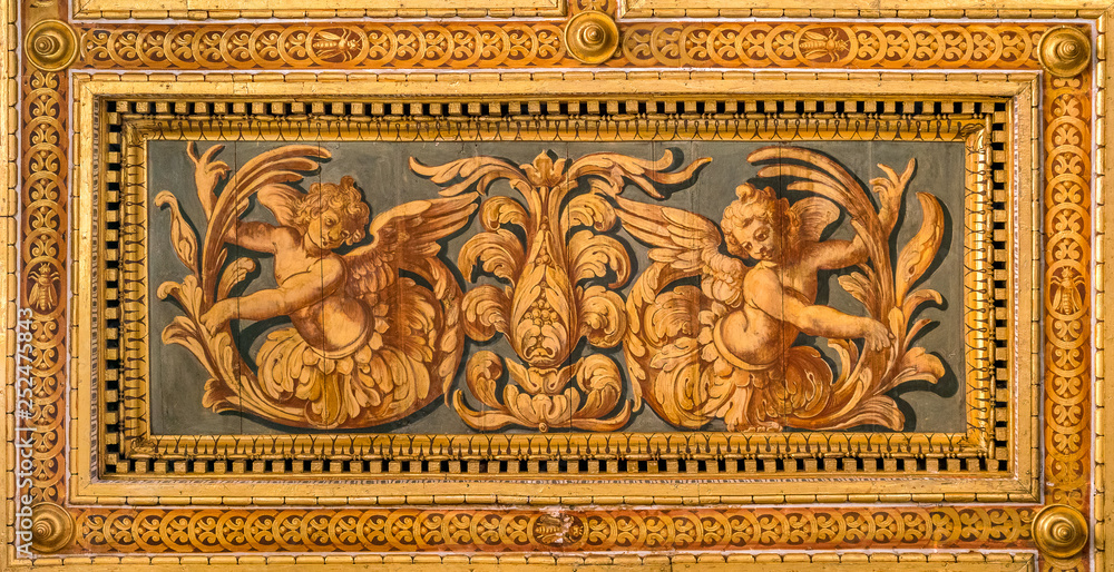 Detail from the ceiling of the Saints Cosma e Damiano in Rome, Italy.