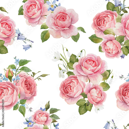 Watercolor rose vector pattern © zenina