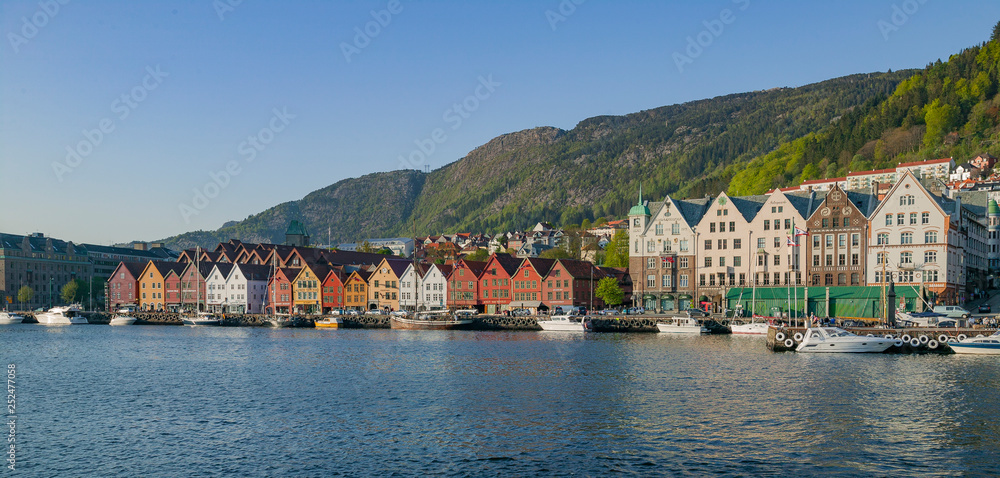 Bergen/Norway - 06-17-2018, world heritage, Bryggen, the famous downtown with colorful wooden houses
