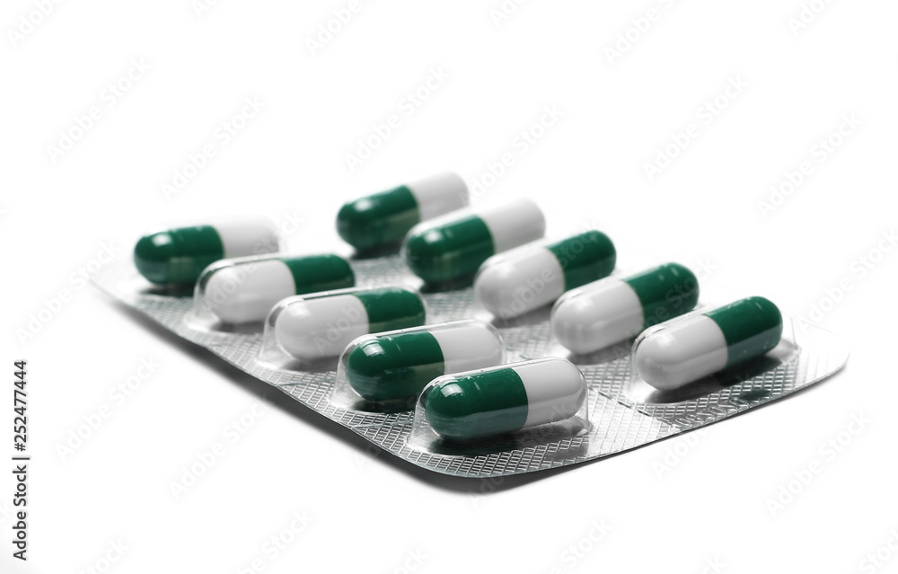 Green pills, medicine isolated on white background Green pills, medicine isolated on white background
