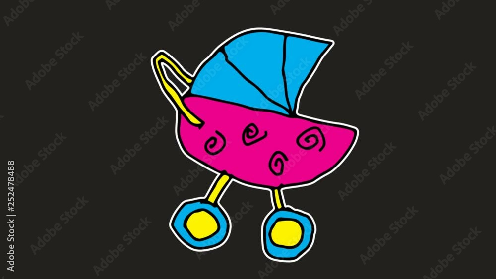 kids drawing black screen with theme of baby stroller kids drawing black screen with theme of baby stroller
