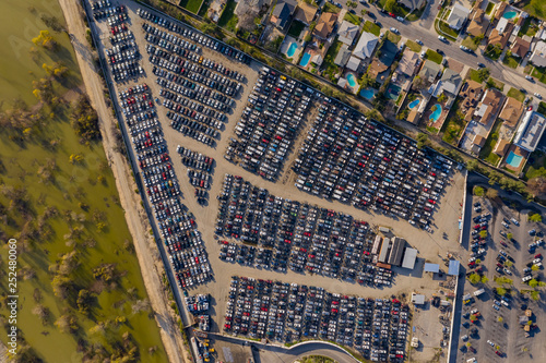 Aerial view of the a beautiful abandoned car handling center