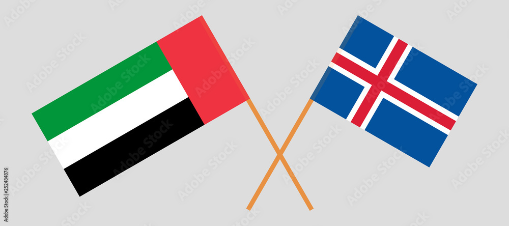 Iceland and United Arab Emirates. The Icelandic and UAE flags. Official colors. Correct proportion. Vector