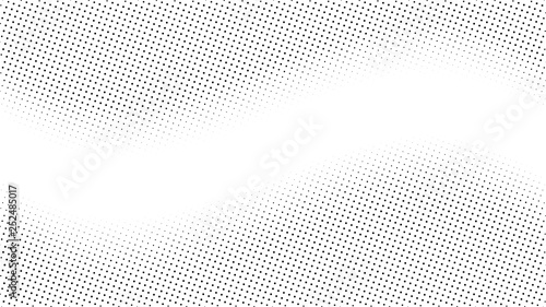 Halftone gradient pattern. Abstract halftone dots background. Monochrome dots pattern. Pop Art, Comic small dots. Wavy twisted strip. Banner with space. Design for presentation, report, flyer, card
