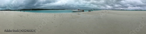 Panoramic view of a white sand bar in the Exuma Cays  Bahamas