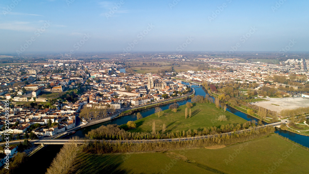 Fototapeta premium Aerial view of Saintes city in Charente Maritime