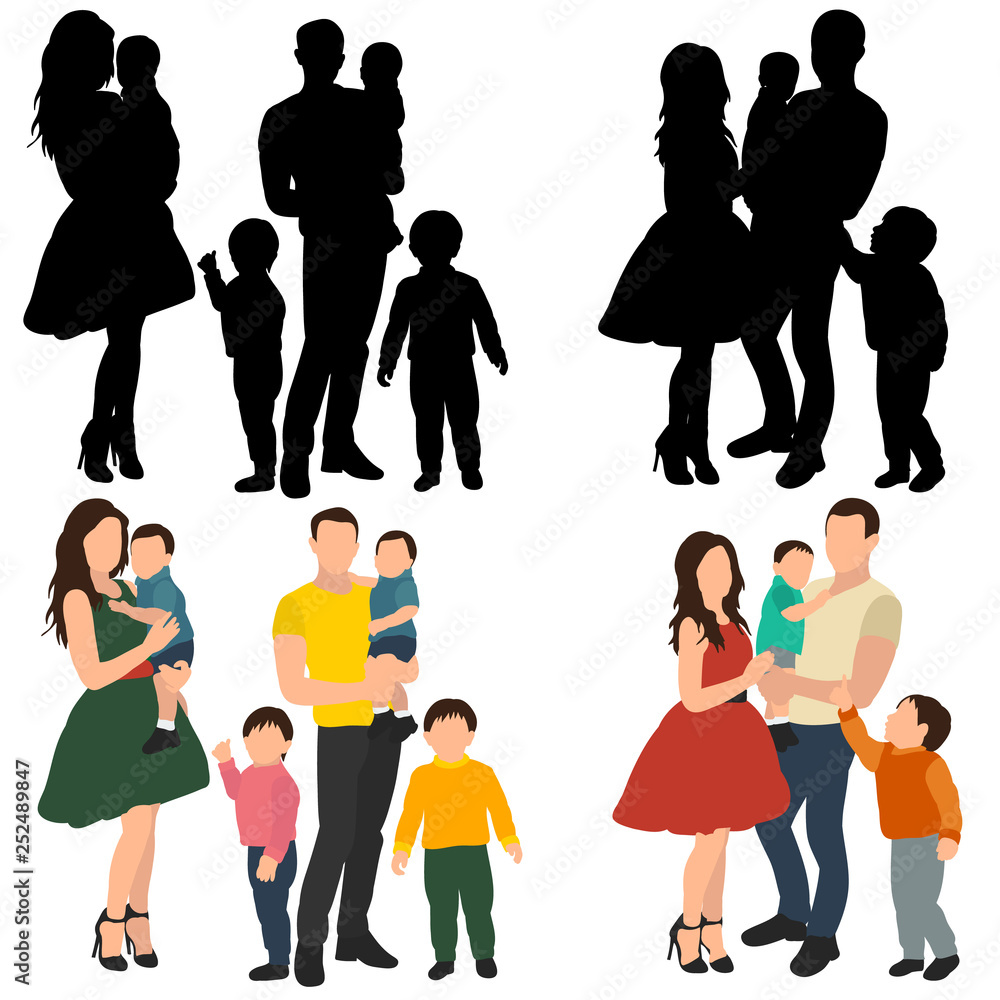 Obraz premium flat style, people, family and children, silhouette, set