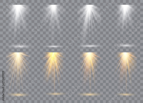 Scene illumination collection  transparent effects. Bright lighting with spotlights. Vector illustration.