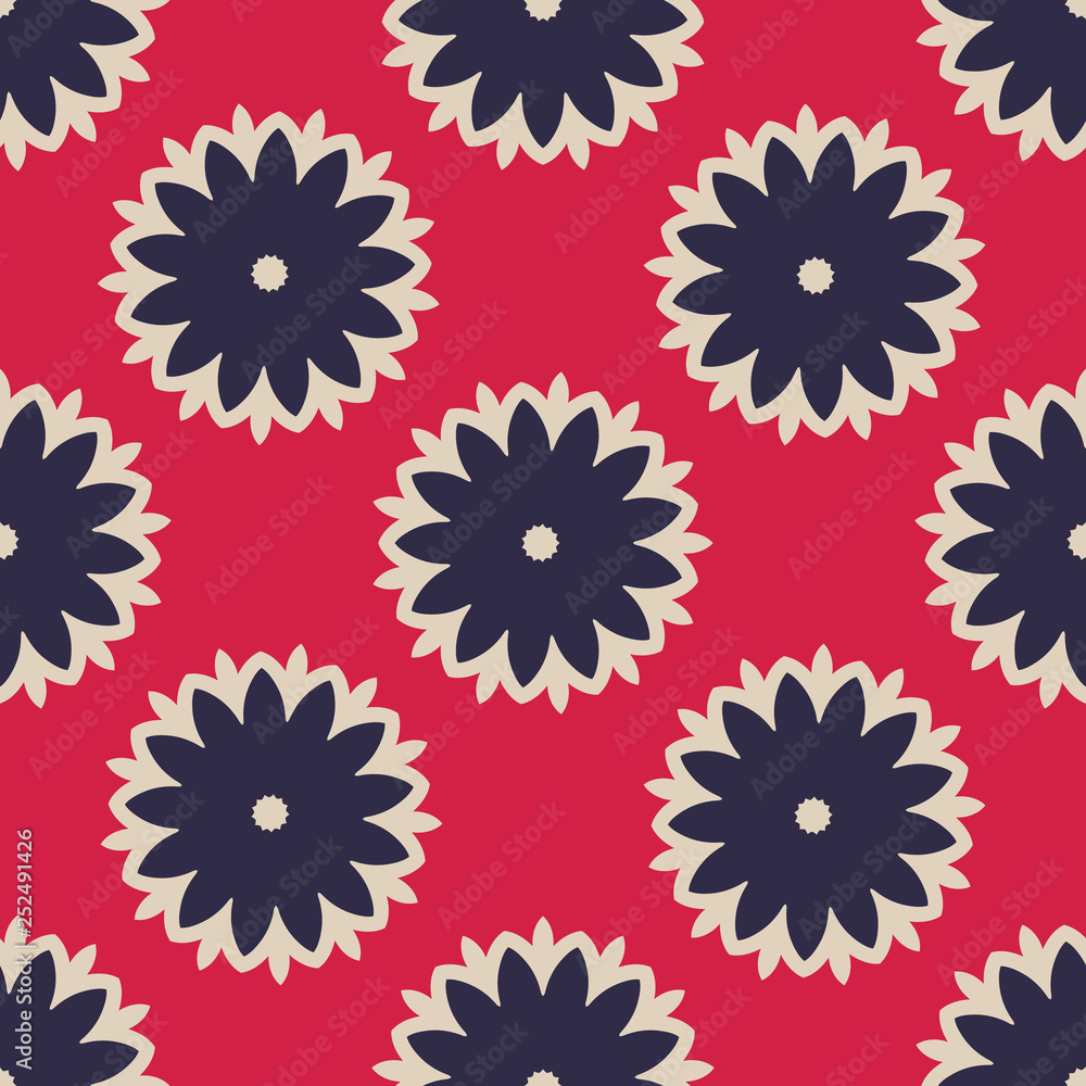 Flower seamless pattern. Polka dot background. Vector illustration.