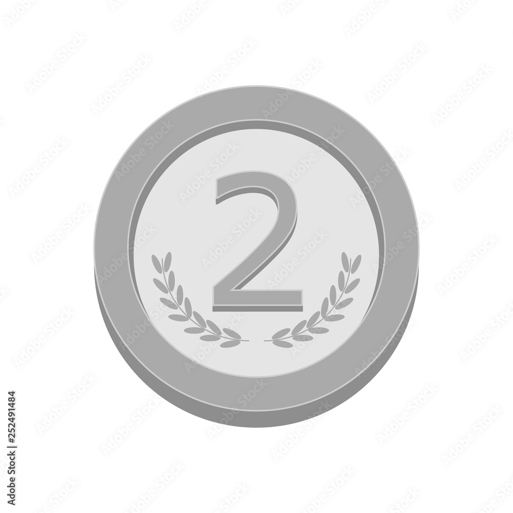 Silver medal for second, 2nd place. Trophy, winner award isolated on white background. Shiny badge, glossy prize, reward. Sport achievement, victory concept. Vector illustration. Flat icon Silver medal for second, 2nd place. Trophy, winner award isolated on white background. Shiny badge, glossy prize, reward. Sport achievement, victory concept. Vector illustration. Flat icon