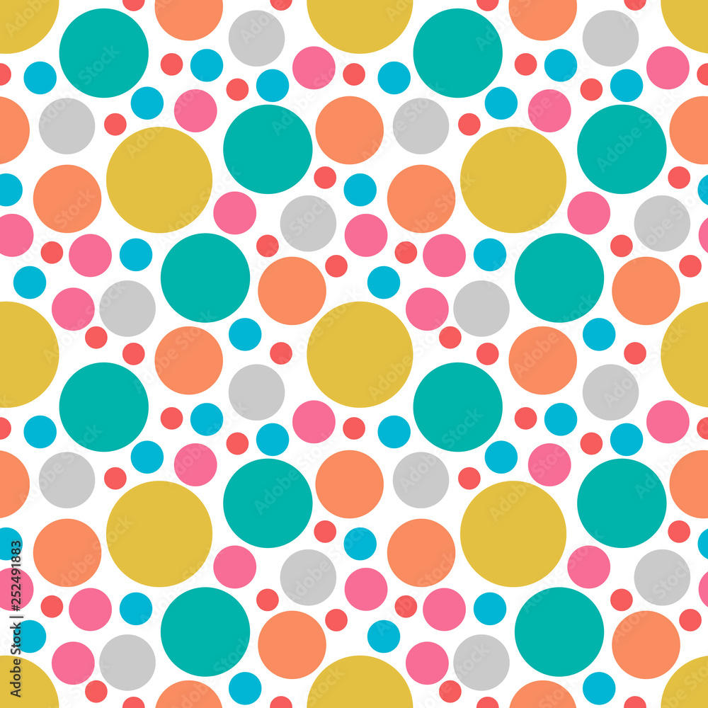 Round seamless pattern. Seamless retro circle pattern. Dotted round seamless background, pattern, ornament for wrapping paper, fabric, textile, website, wallpaper. Vector illustration.