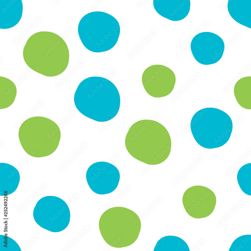 Geometrical background with uneven circles. Abstract round seamless pattern. Hand drawn colorful dots pattern on white background. Vector illustration. Geometrical background with uneven circles. Abstract round seamless pattern. Hand drawn colorful dots pattern on white background. Vector illustration.