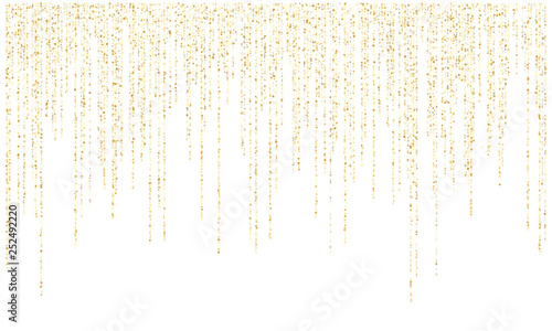 Garland lights gold glitter hanging vertical lines vector holiday background.