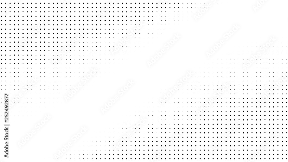 Halftone gradient pattern. Abstract halftone dots background. Monochrome dots pattern. Pop Art, Comic small dots. Gradient frame. Banner with space. Design for presentation, report, flyer, card