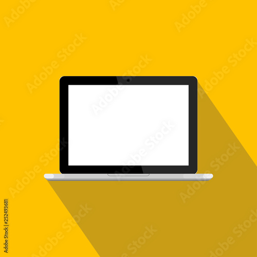 Laptop isolated on background. Computer notebook, pc icon. Mobile device. Vector flat design