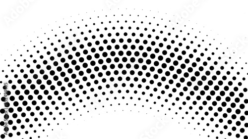 Halftone gradient pattern. Abstract halftone dots background. Monochrome dots pattern. Pop Art, Comic small dots. Radial twisted circle. Banner with space. Design for presentation, report, flyer, card